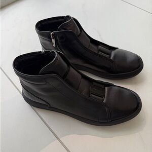 Ferragamo Black Leather High-Top Sneakers size 10.5